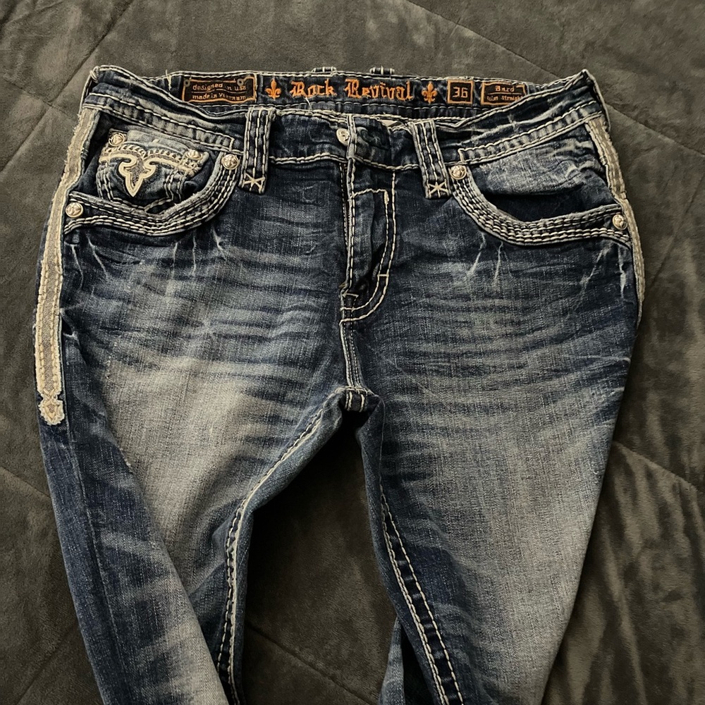 Mens Rock Revival Jeans. Size 36. 32” inseam. Bard slim straight.